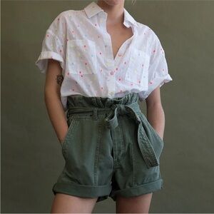 New Le Superbe Maliboo Paperbag Waist Shorts Army Green Size 4